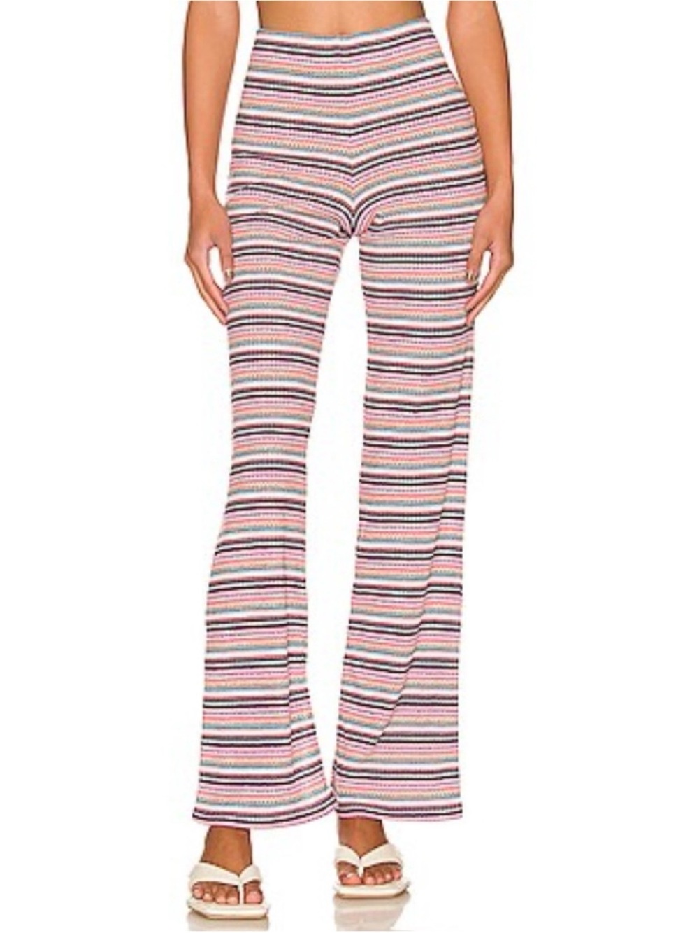 Lovers + Friends Zendaya Multi Stripe Flare Pants Size S Resort Glam ribbed